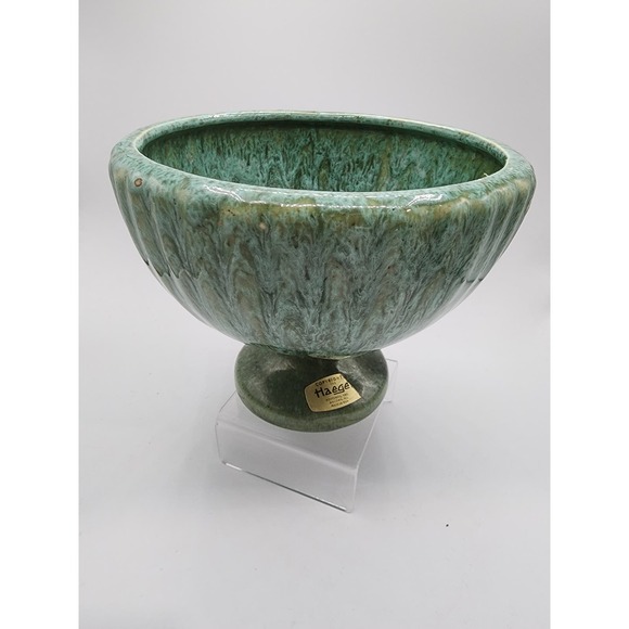 Vintage 1970s Haeger Ceramic speckled Blue Green Pedestal Planter - Picture 1 of 4